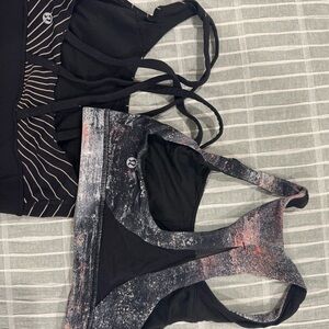 lululemon athletica Black Sports Bra with Speckled Pink/Gray Print